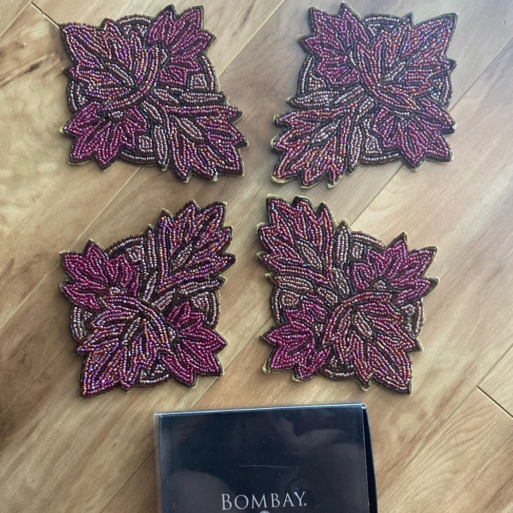 Bombay Burgundy and Brown Beaded Leaf Set
